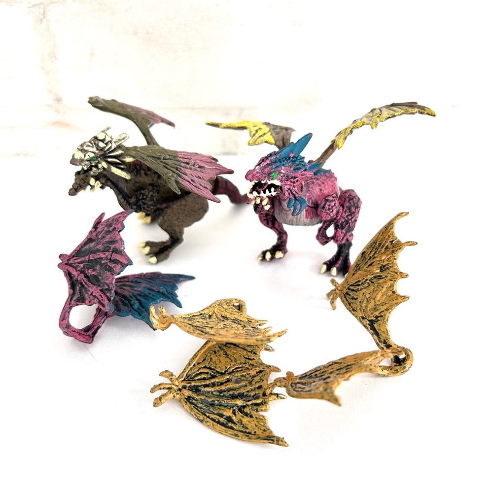 Fantasy Dragon Figurine Toy Lot of 2 with Wings